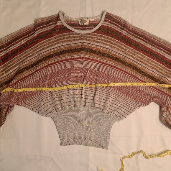 VTG Organically Grown By Arpeja Women's Striped Metallic Dolman Sleeve Top Sz L - Picture 10 of 15